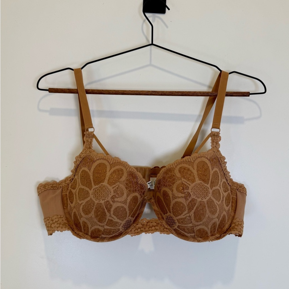 Aerie Women’s Show Off Balconette Tan Shine Floral Lace Bra 38C Lingerie